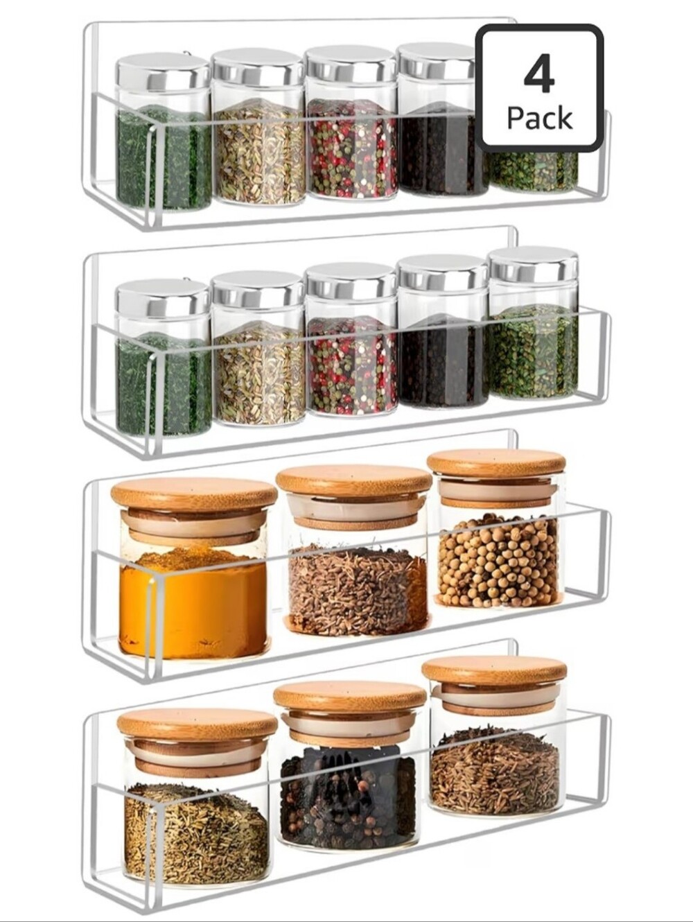 Clear Acrylic Wall-Mount Spice Rack Set - 4 Pack